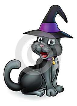 Black Witches Cat Cartoon Character in Hat