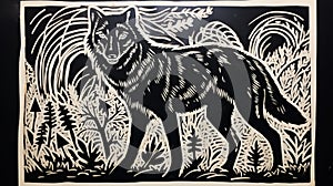 Black Wolf Woodcut Print Inspired By Anne Mccaffrey And Erich Heckel