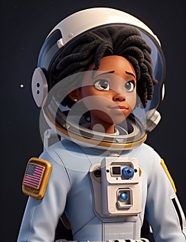 Black woman astronaut in technical garment floating in the space illustration character