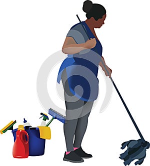 Black woman in charge of cleaning condominiums