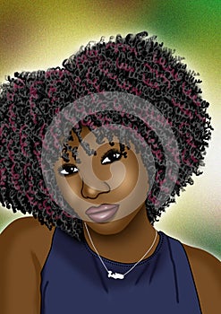 Black woman with curly hair illustration