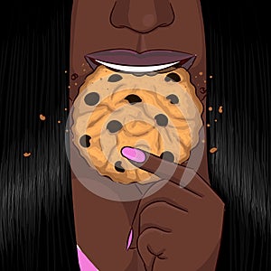 Black woman eat cookie hand drawing portrait photo