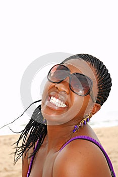 Black woman with fake smile