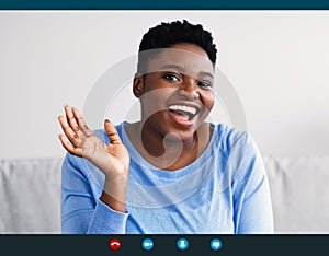 Black Woman Having Video Call, Pc Screen View photo