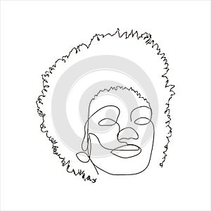 black woman lineart. Minimalist abstract portrait. Afro-descendant girl drawn in a continuous line.