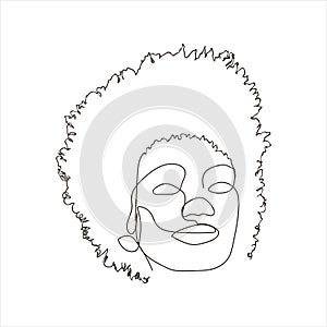 black woman lineart. Minimalist abstract portrait. Afro-descendant girl drawn in a continuous line. photo