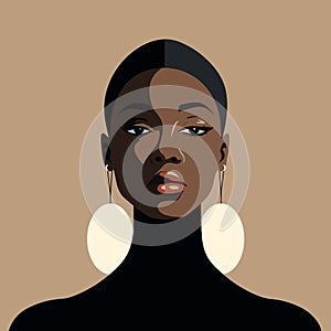 Black woman modern icon avatar. African woman design. Abstract contemporary poster.