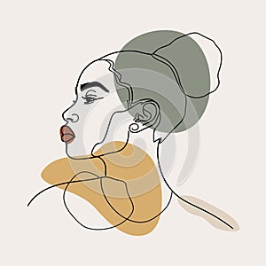 Black woman modern icon avatar. Woman hand drawn one line art design.