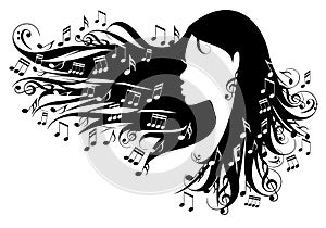Black woman with music notes in her hair, vector illustration