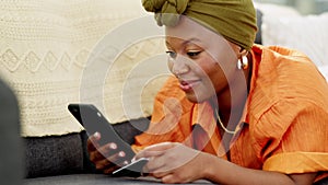 Black woman, online shopping and ecommerce mobile phone payment on credit card, mobile money and internet finance at