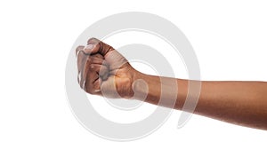 Black woman`s fist isolated on white background