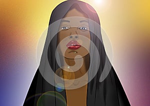 Black woman in a black scarf or veil of clothe photo