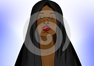 Black woman in a black scarf or veil of clothe photo