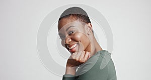 Black woman with a short haircut in studio shoot