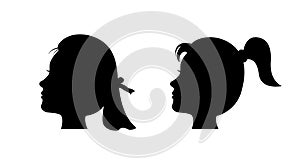 Black woman silhouette icon. Face profile of girl for hairstyle salon, beauty background. Lady portraits. vector