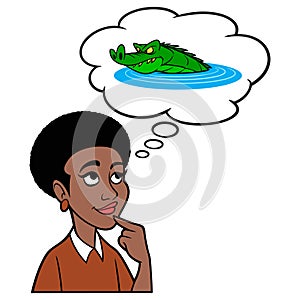 Black Woman thinking about an Alligator