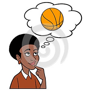 Black Woman thinking about a Basketball