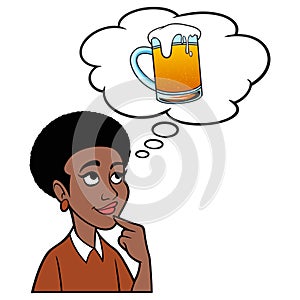 Black Woman thinking about Beer