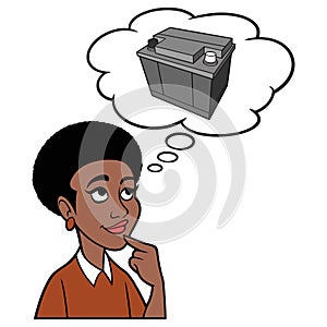 Black Woman thinking about a Car Battery