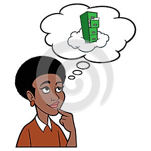 Black Woman thinking about Cloud Computing Storage