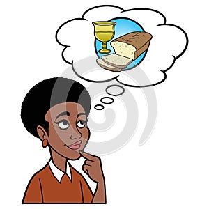 Black Woman thinking about Communion Service