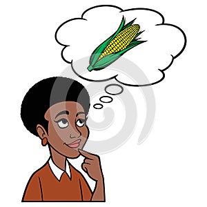 Black Woman thinking about Corn on the Cob