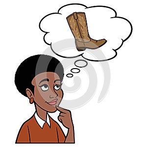 Black Woman thinking about Cowboy Boots