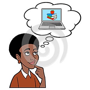 Black Woman thinking about Distance Education