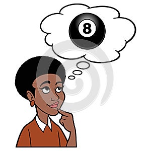 Black Woman thinking about an Eight Ball