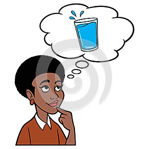 Black Woman thinking about a Glass of Water