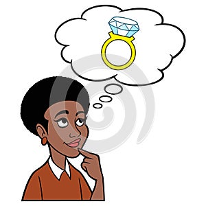 Black Woman thinking about a Wedding Ring