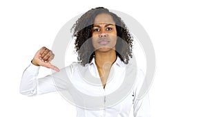 Black Woman Thumbs Down, White Background