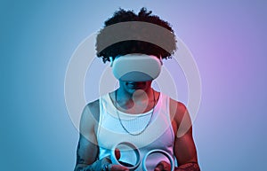 Black woman in VR headset