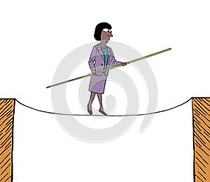 Black woman walking on a tightrope