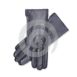 Black women`s leather  gloves isolated on white