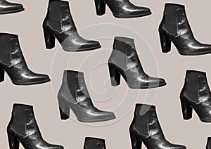 Black Women`s Snakeskin Cowboy Boots pattern