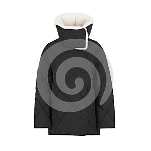 Black women`s winter jacket with large collar