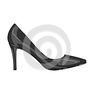 Black womens highheeled shoes exit in a dress.Different shoes single icon in monochrome style vector symbol stock