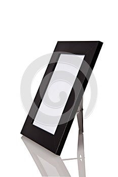 Black wood frame with reflexion on white background