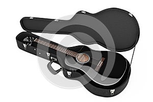 Black Wooden Acoustic Guitar in Black Leather Hard Case. 3d Rendering