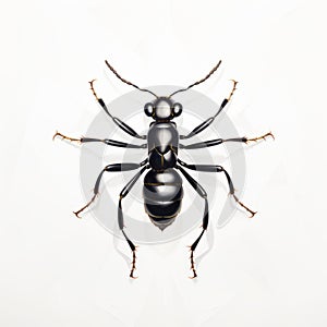 Black Wooden Ant On White Background Illusory Hyperrealism In The Style Of Georgia O\'keeffe