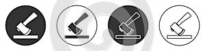 Black Wooden axe icon isolated on white background. Lumberjack axe. Circle button. Vector Illustration