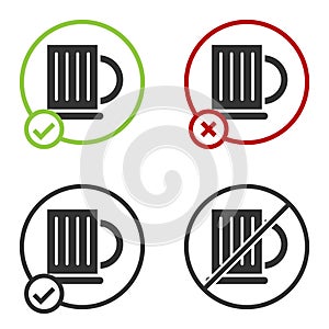 Black Wooden beer mug icon isolated on white background. Circle button. Vector Illustration