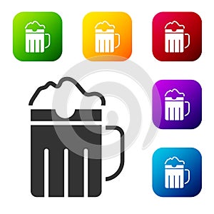 Black Wooden beer mug icon isolated on white background. Set icons in color square buttons. Vector