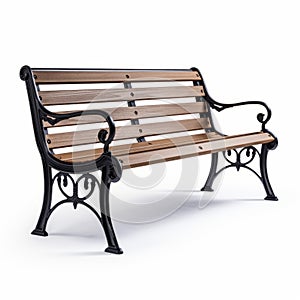 Black Wooden Bench With Iron Railings - Classical Realism Style photo