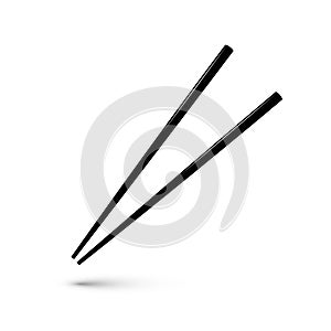 Black wooden chopsticks flat icon. Chopstick element Asian or oriental traditional culture. Vector isolated on white