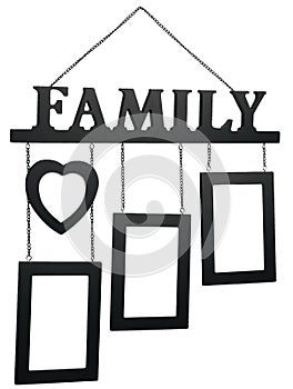 Black wooden photo frame with text Family