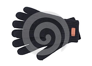 Black wool gloves isolated