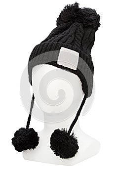 Black wool hat isolated on white background