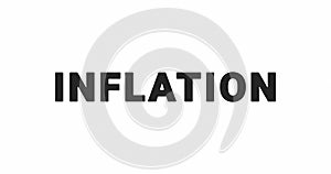 Black words inflation and recession morph into each other on repeating looping pattern animation, on white background. Keying.